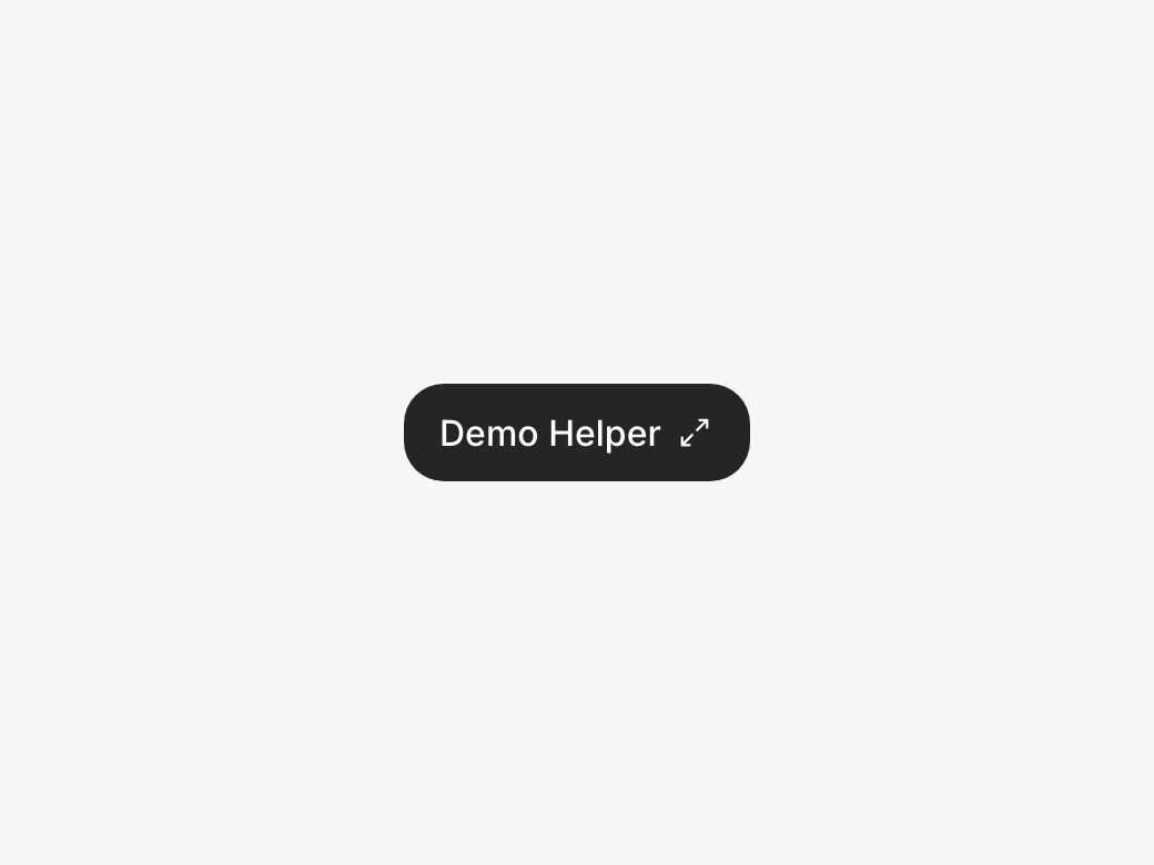 Collapsed: a small Demo Helper pill that can be dragged anywhere on the page