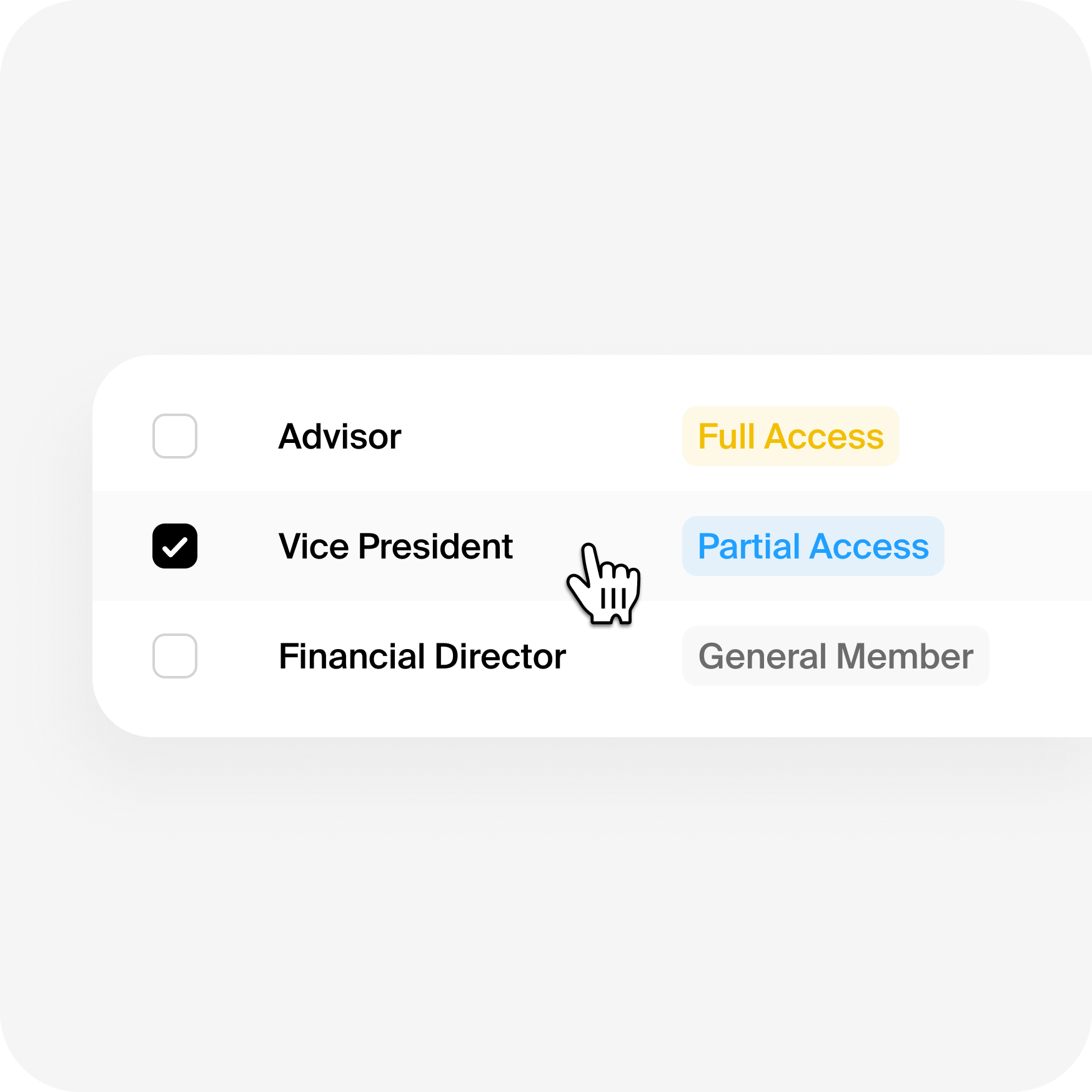 Position rows tagged with access levels